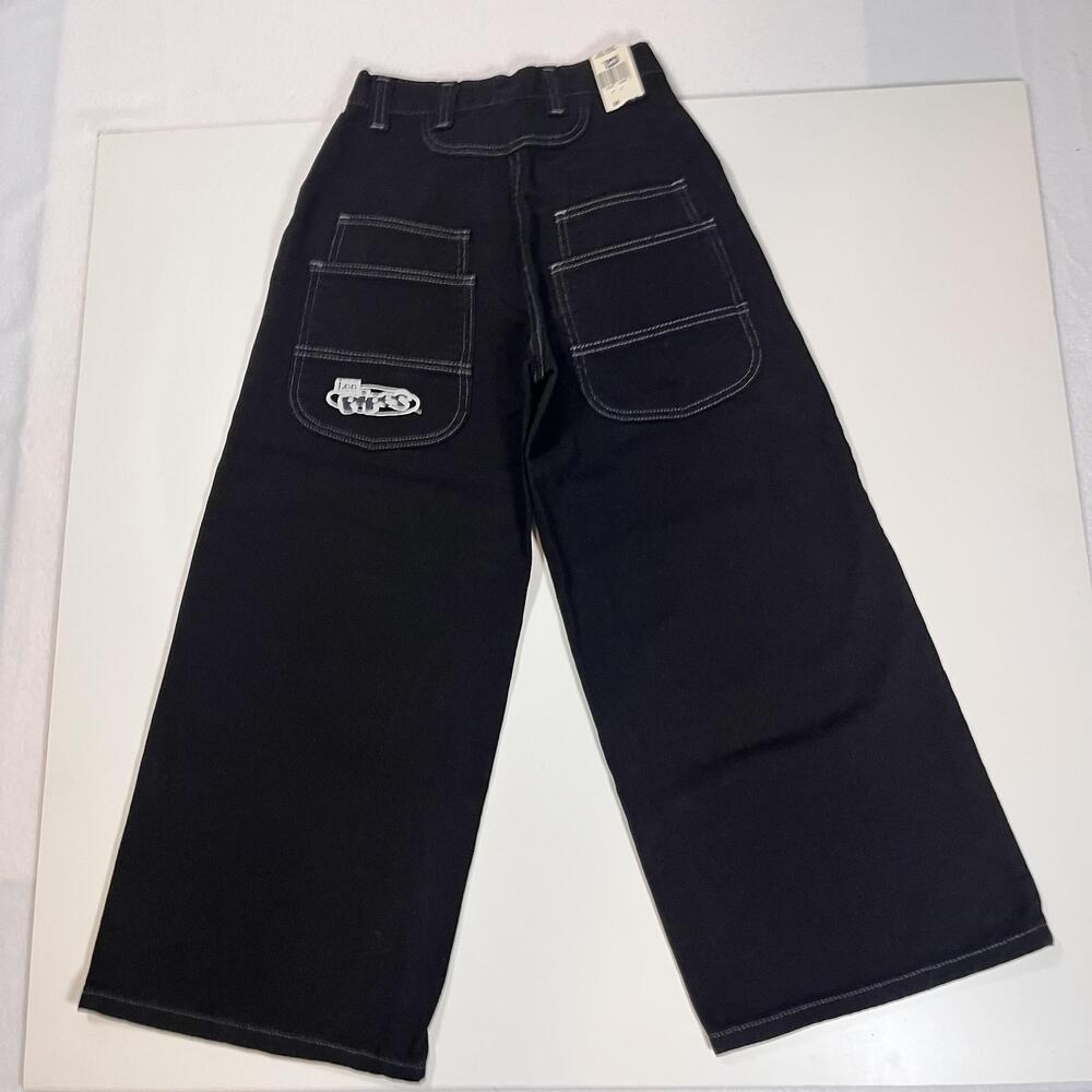 Lee Pipes Jeans Youth Medium Black Double Black Wide Leg Carpenter Y2K Skate